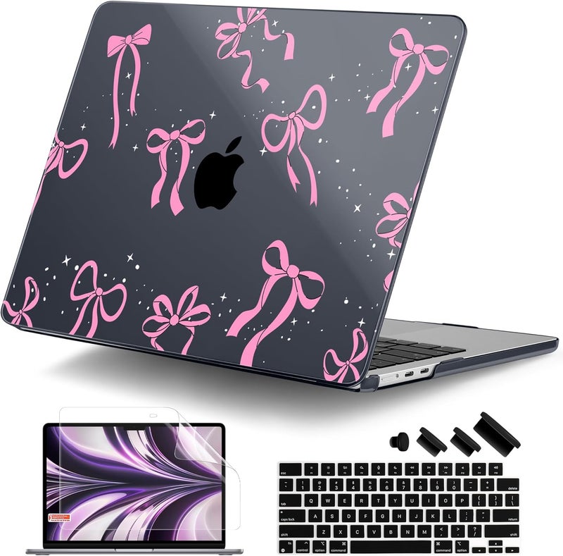 DONGKE for M4 MacBook Air 13.6 Inch Case 2025 2024 2023 2022 Model A3240 A3113 A2681 M3 M2 Chip, Plastic Hard Shell Case Cover with Touch ID for MacBook Air 13 Inch M4 - Bows & Stars - Image 1